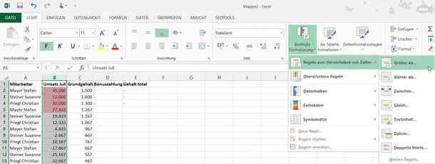 Screenshot Excel - Bedingte-Formatierung