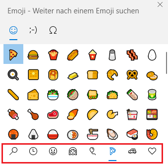 Screenshot Excel - Emoji-Kategorien