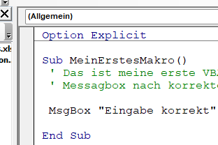 Screenshot Excel: VBA Makro Code im Visual Basic Editor von Excel