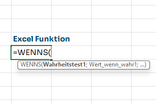 Screenshot: Die Excel Funktion WENNS in einer Excel Zelle eingetragen