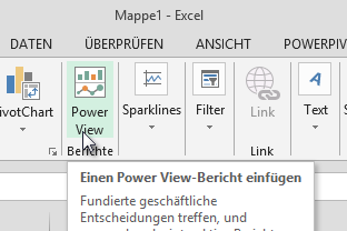 Screenshot Excel: Menüband mit Funktion Power View